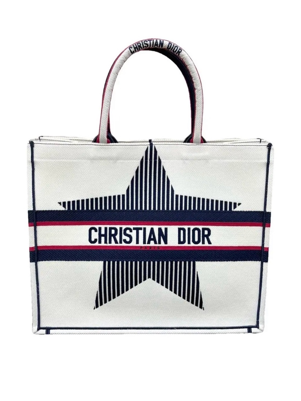 Christian Dior White Navy Star Large Book Tote